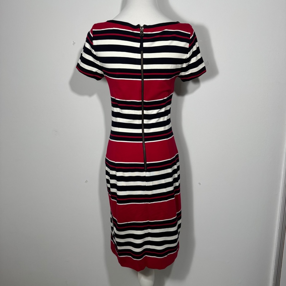 Banana Republic Red Black White Striped Short Sleeve‎ Sheath Dress Size 2 - Picture 5 of 12